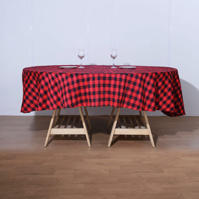 Buffalo Plaid Tablecloth | 70 inch Round | Black/Red | Checkered Gingham Polyester Tablecloth