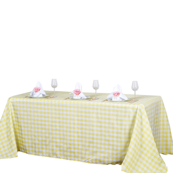 Buffalo Plaid Tablecloth | 90"x132" Rectangular | White/Yellow | Checkered Polyester Linen Tablecloth