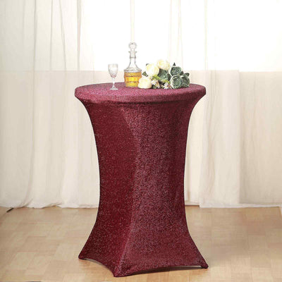 Burgundy Metallic Shiny Glittered Spandex Cocktail Table Cover