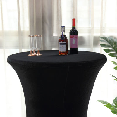 Black Premium Smooth Velvet Spandex Fit Cocktail Tablecloth With Foot Pockets
