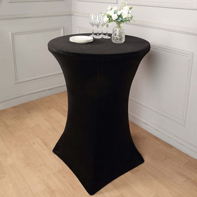 Black Premium Smooth Velvet Spandex Fit Cocktail Tablecloth With Foot Pockets