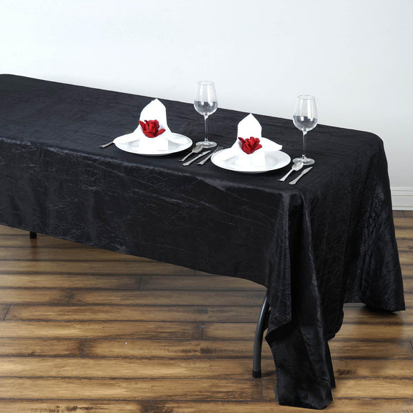 60"x126" Black Crinkle Crushed Taffeta Rectangular Tablecloth - Clearance SALE