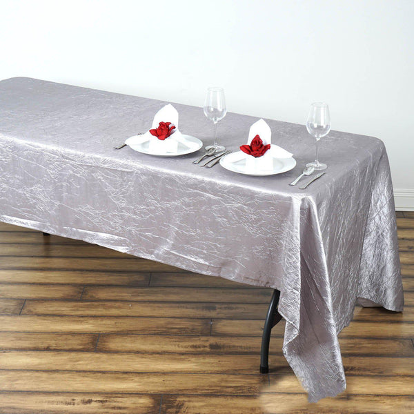 60"x126" Silver Crinkle Crushed Taffeta Rectangular Tablecloth - Clearance SALE