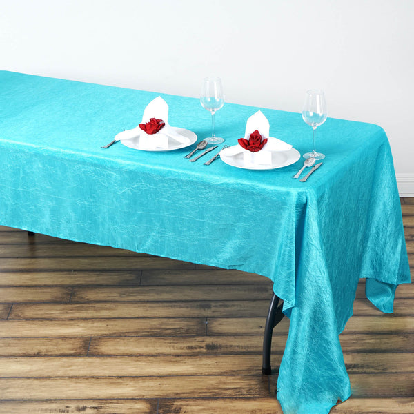 60x126 Turquoise Crinkle Crushed Taffeta Rectangular Tablecloth