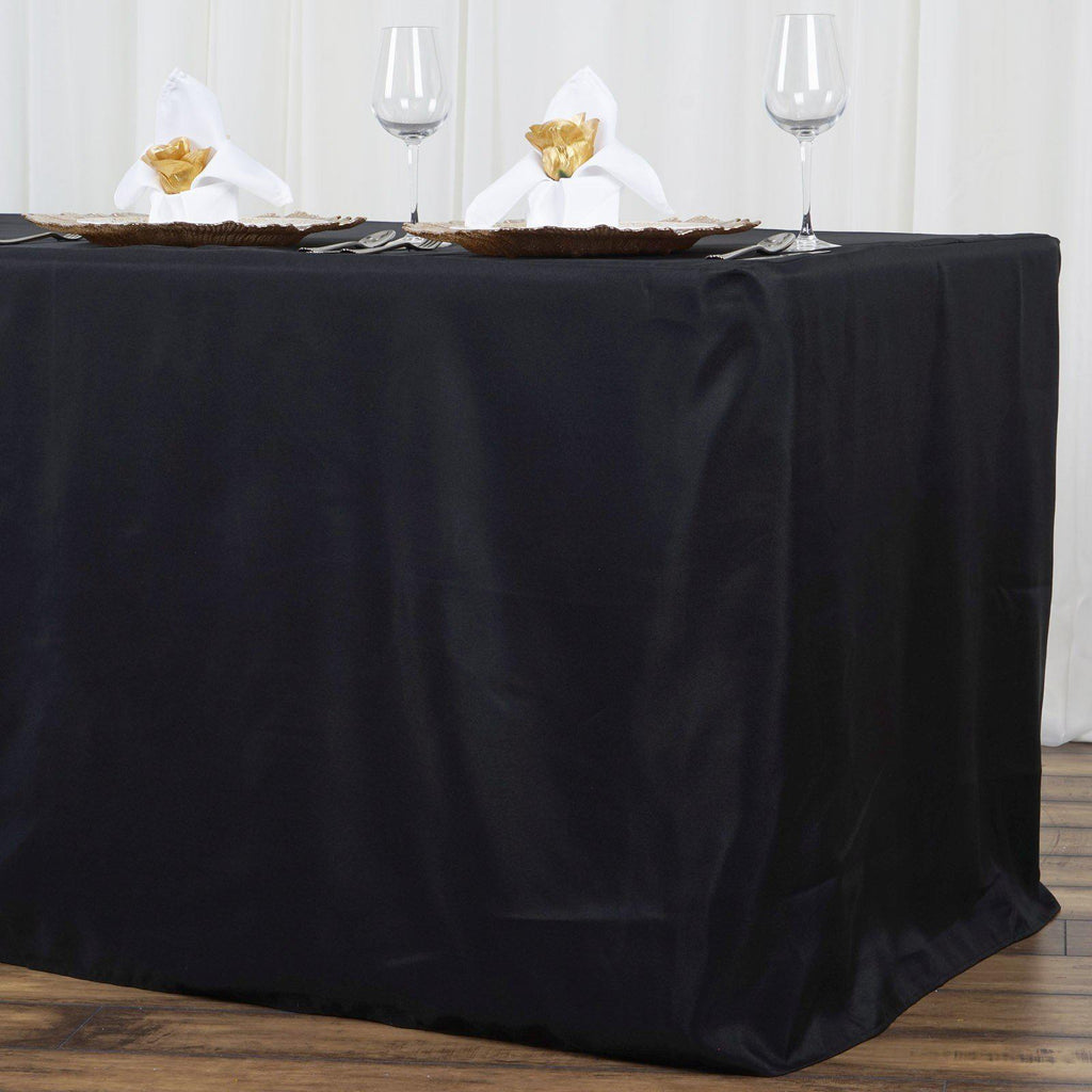 Fitted Polyester Table Cover Wedding Banquet Event Tablecloth  BLACK 8' ft 