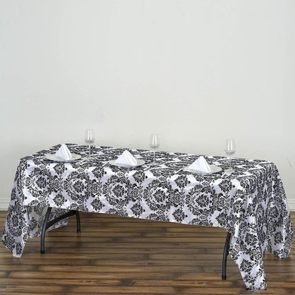 60x126 inch Black Flocking Damask Rectangular Tablecloth