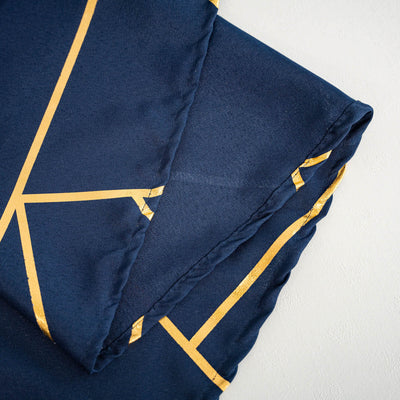 60inch x 102inch Navy Blue Rectangle Polyester Tablecloth With Gold Foil Geometric Pattern