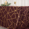 90inch x 156inch Burgundy Rectangle Polyester Tablecloth With Gold Foil Geometric Pattern