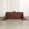 90inch x 156inch Burgundy Rectangle Polyester Tablecloth With Gold Foil Geometric Pattern