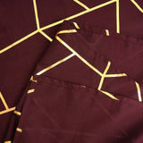 90inch x 156inch Burgundy Rectangle Polyester Tablecloth With Gold Foil Geometric Pattern