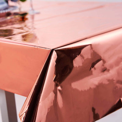 40x90 inch Rose Gold Metallic Foil Rectangle Tablecloth, Disposable Table Cover -Blush