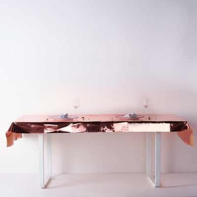 40x90 inch Rose Gold Metallic Foil Rectangle Tablecloth, Disposable Table Cover -Blush