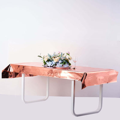 40x90 inch Rose Gold Metallic Foil Rectangle Tablecloth, Disposable Table Cover -Blush