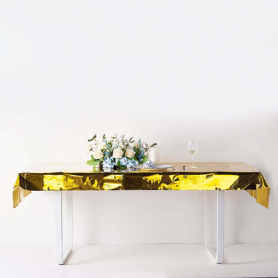 40x90 Inch | Gold Metallic Foil Rectangle Tablecloth, Disposable Table Cover