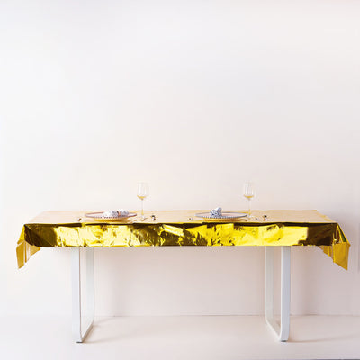 40x90 Inch | Gold Metallic Foil Rectangle Tablecloth, Disposable Table Cover