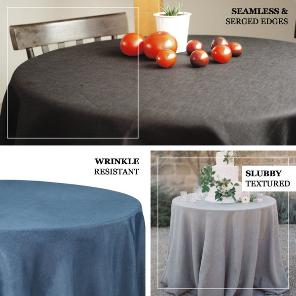 108" Charcoal Gray Linen Round Tablecloth | Slubby Textured Wrinkle Resistant Tablecloth