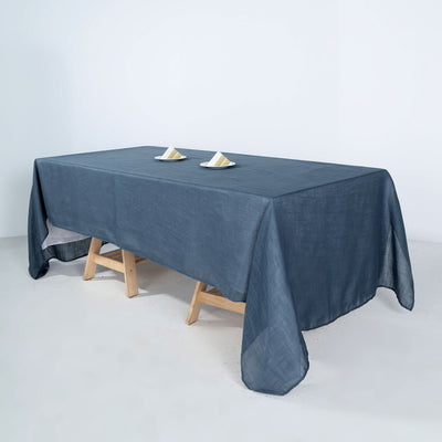 60x126 Blue Linen Rectangular Tablecloth, Slubby Textured Wrinkle Resistant Tablecloth