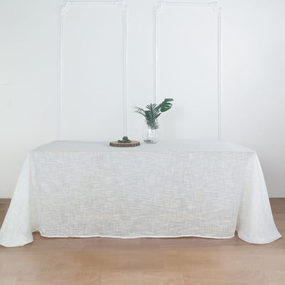 90x132 White Linen Rectangular Tablecloth, Slubby Textured Wrinkle Resistant Tablecloth