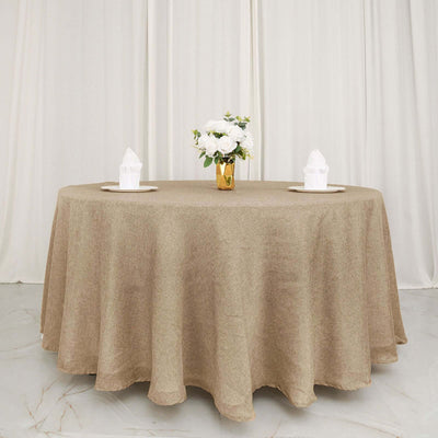 120inch Natural Jute Faux Burlap Round Tablecloth | Boho Chic Table Linen