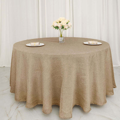 120inch Natural Jute Faux Burlap Round Tablecloth | Boho Chic Table Linen