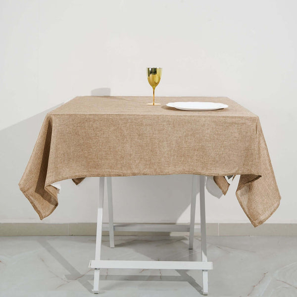 54 inches Natural Jute Faux Burlap Square Table Overlay | Boho Chic Table Linen