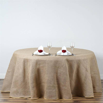 120" Natural Round Burlap Rustic Tablecloth | Jute Linen Table Decor