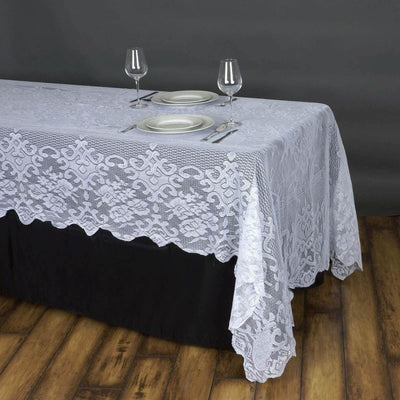 White Floral Lace Tablecloth For Banquet Party Wedding Event  Home Decoration - 60" x 126"