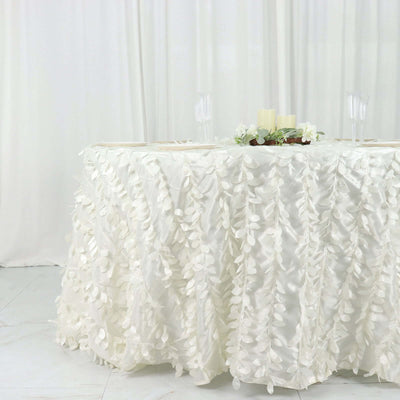 132Inch Ivory Leaf Petal Taffeta Round Tablecloth