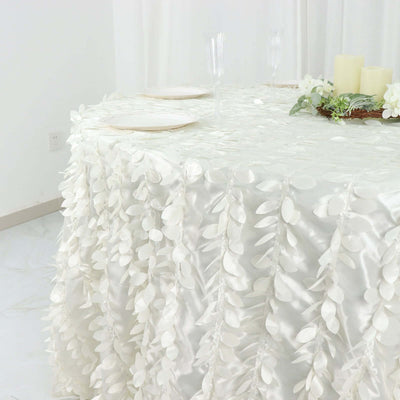 132Inch Ivory Leaf Petal Taffeta Round Tablecloth