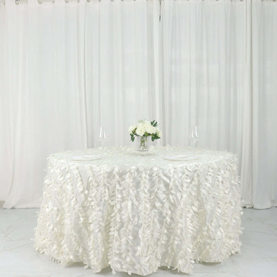 132Inch Ivory Leaf Petal Taffeta Round Tablecloth