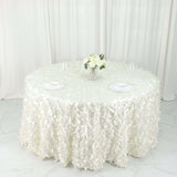 132Inch Ivory Leaf Petal Taffeta Round Tablecloth