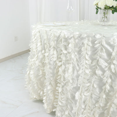 132Inch Ivory Leaf Petal Taffeta Round Tablecloth