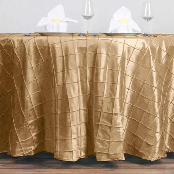 132" Champagne Round Pintuck Tablecloth - Clearance SALE