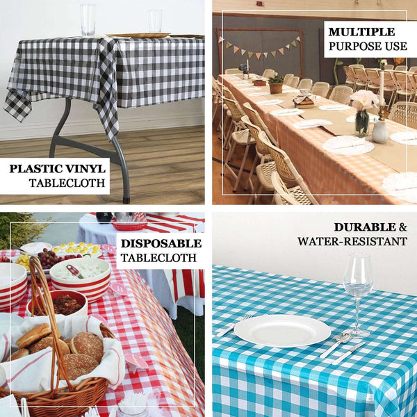 Buffalo Plaid Tablecloths | 54" x 108" Rectangular | White/Pink | Disposable Checkered Plastic Vinyl Tablecloth