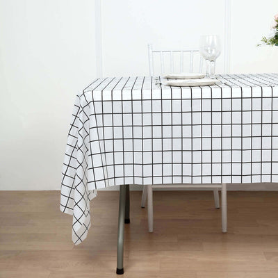 Black/White Plastic Rectangle Tablecloth, Waterproof Disposable PVC Tablecloth - Checkered Design