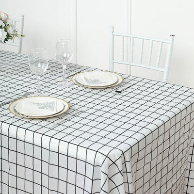 Black/White Plastic Rectangle Tablecloth, Waterproof Disposable PVC Tablecloth - Checkered Design