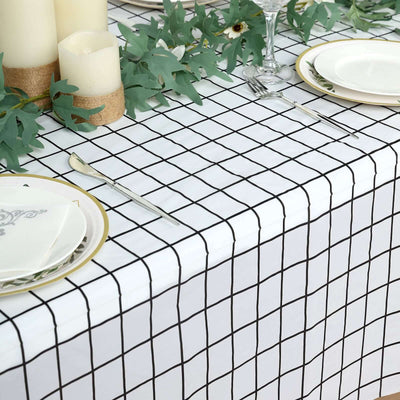 Black/White Plastic Rectangle Tablecloth, Waterproof Disposable PVC Tablecloth - Checkered Design