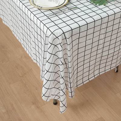 Black/White Plastic Rectangle Tablecloth, Waterproof Disposable PVC Tablecloth - Checkered Design