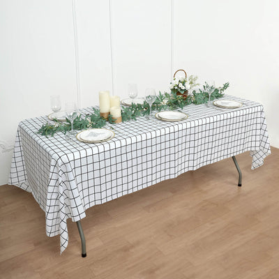 Black/White Plastic Rectangle Tablecloth, Waterproof Disposable PVC Tablecloth - Checkered Design