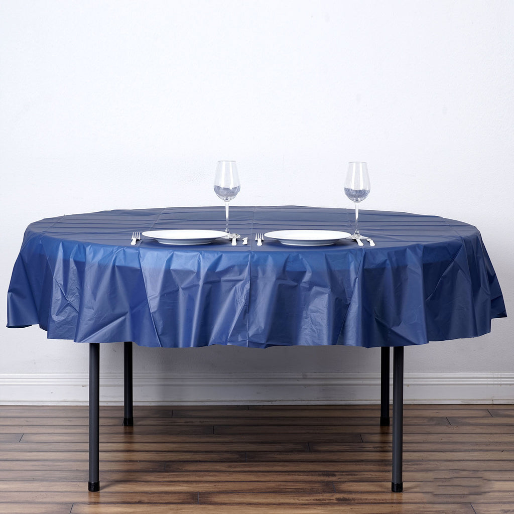 84" Navy Blue Crushed Design Plastic Round Tablecloth