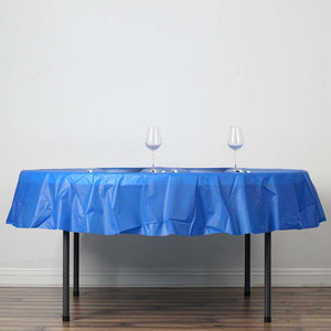 84" Royal Blue 10 Mil Thick Crushed Design Waterproof Tablecloth PVC Round Disposable Tablecloth