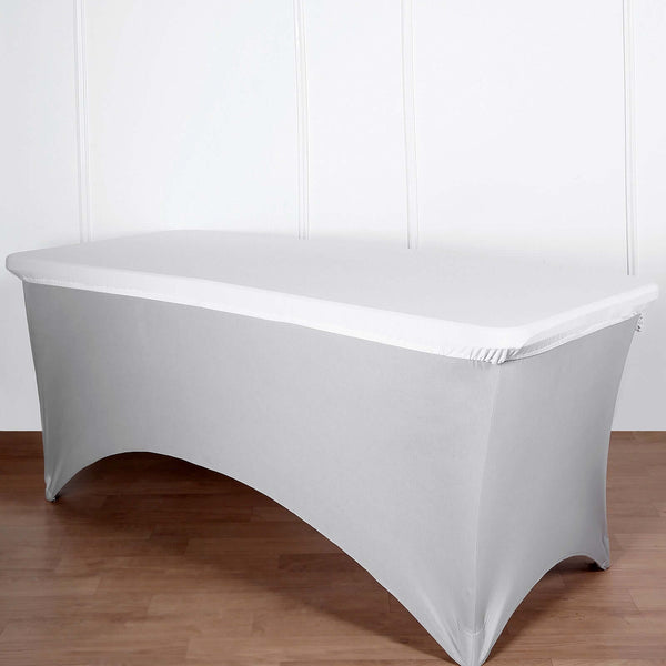 6FT White Rectangular Stretch Spandex Table Top Cover