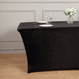 6ft Black Premium Velvet Spandex Rectangular Tablecloth With Foot Pockets