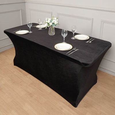 6ft Black Premium Velvet Spandex Rectangular Tablecloth With Foot Pockets