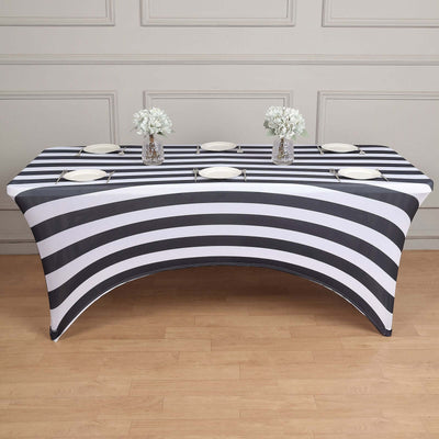 8ft Black/White Striped Spandex Stretch Fitted Rectangular Tablecloth With Foot Pockets - Spandex