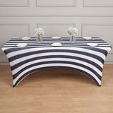 8ft Black/White Striped Spandex Stretch Fitted Rectangular Tablecloth With Foot Pockets - Spandex