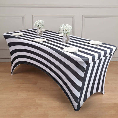 8ft Black/White Striped Spandex Stretch Fitted Rectangular Tablecloth With Foot Pockets - Spandex