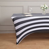 8ft Black/White Striped Spandex Stretch Fitted Rectangular Tablecloth With Foot Pockets - Spandex