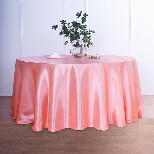 120" Coral Satin Round Tablecloth