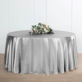 120 inch Silver Satin Round Tablecloth 